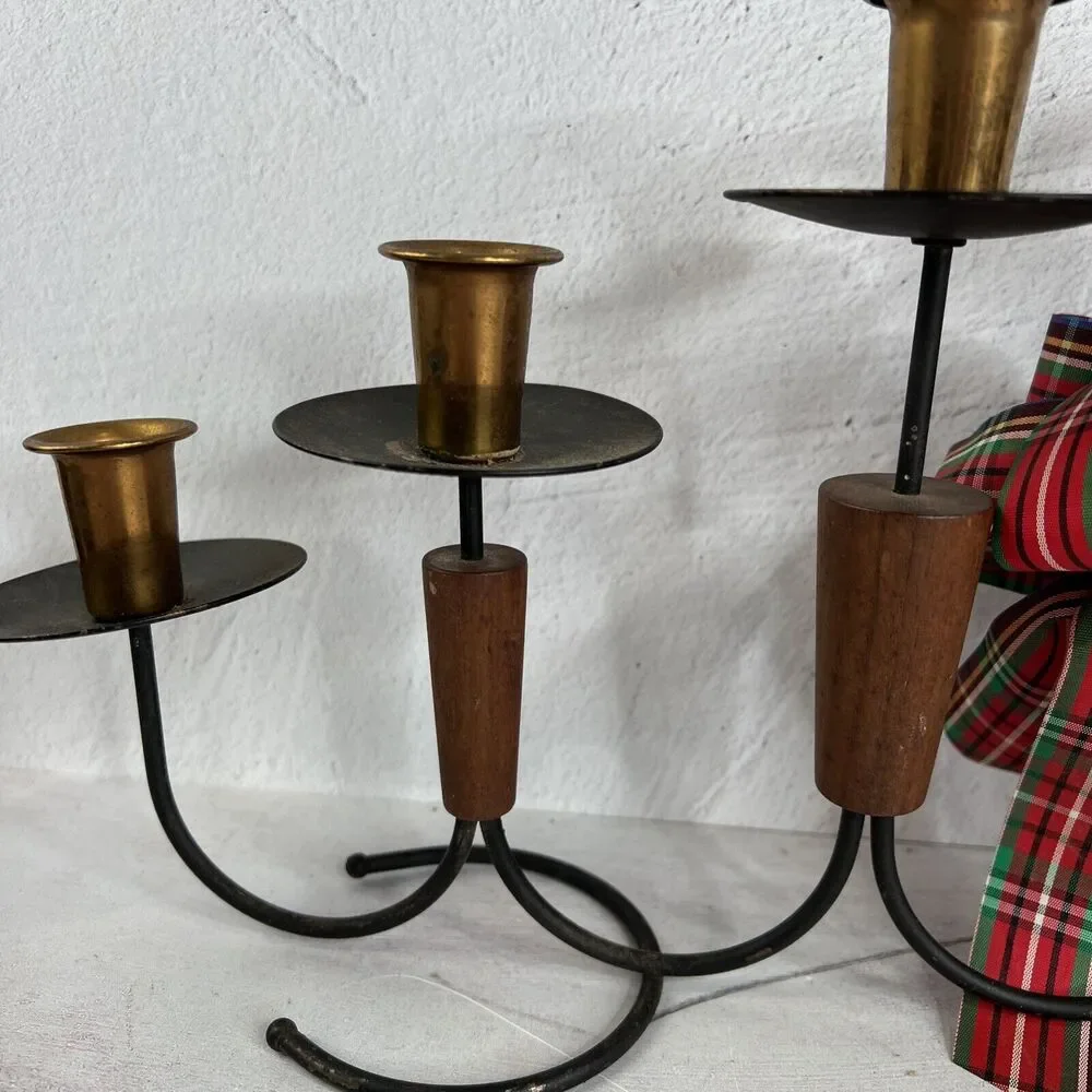 Vintage 70s MCM Candelabra‎ Holds 7 Candle Sticks Holiday Bow